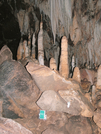 Specimens of standing rock inside a cave.