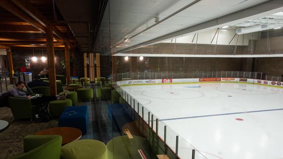 The UMD RSOP Rink Viewing area overlooking the ice rink.
