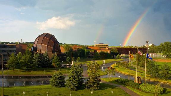 UMD campus with rainbow