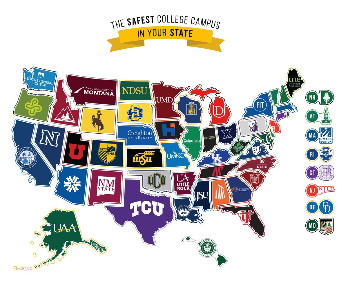 US map featuring college logos