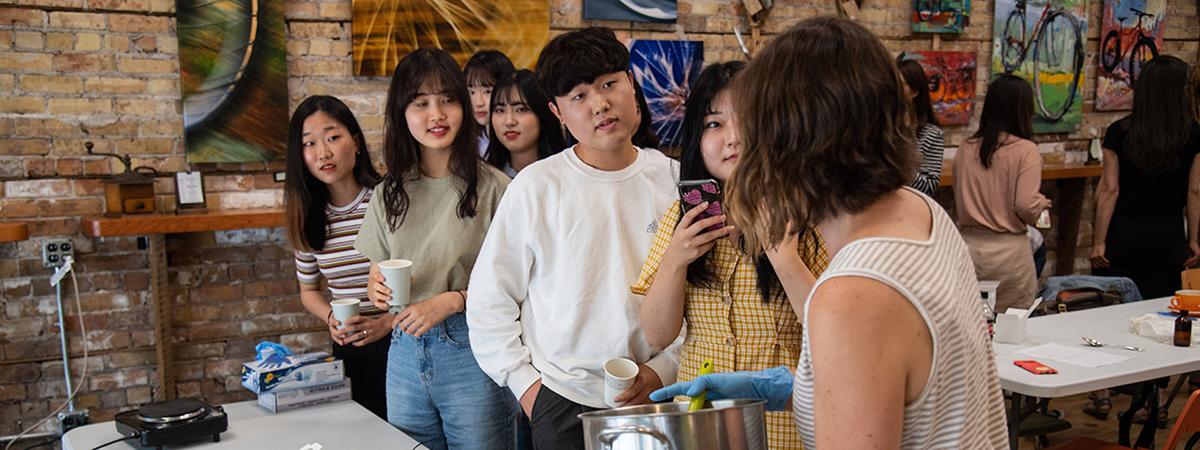 Korean students learned to make soap with natural ingredients.