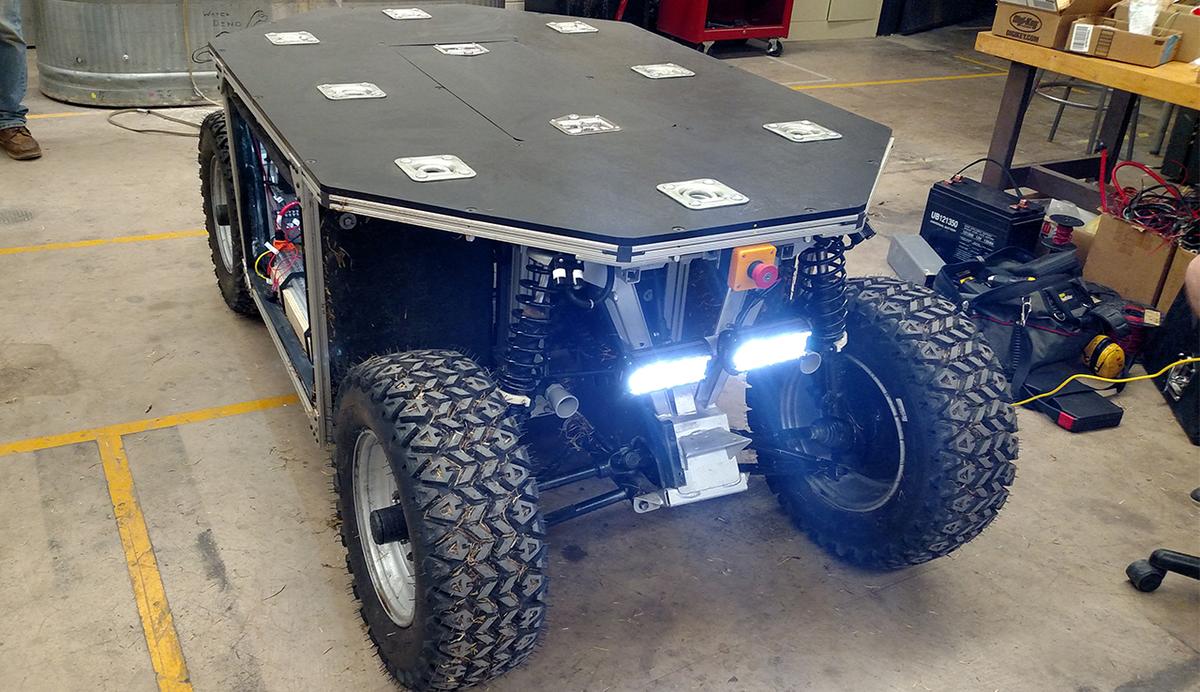 UMD senior project, an air force mule, with the lights on