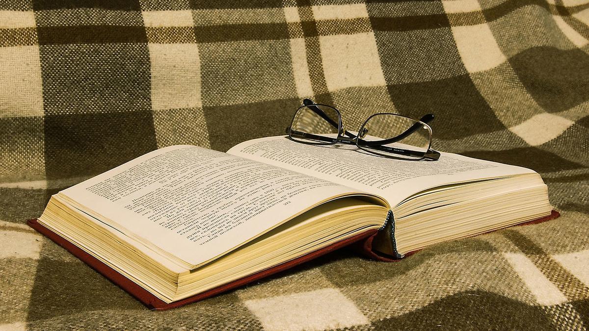 Book on a plaid blanket