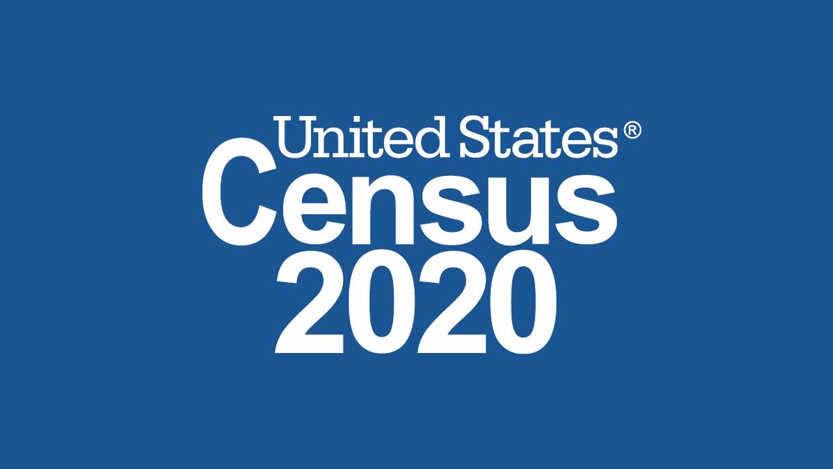 Words United States Census 2020 on blue background