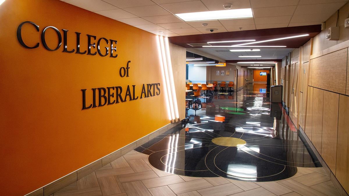 UMD College Liberal Arts sign and hallway