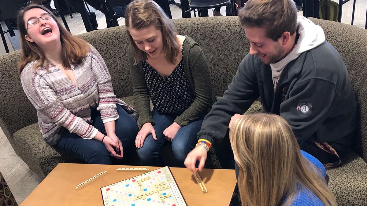 UMD students in Kirby Student Center playing a game. 