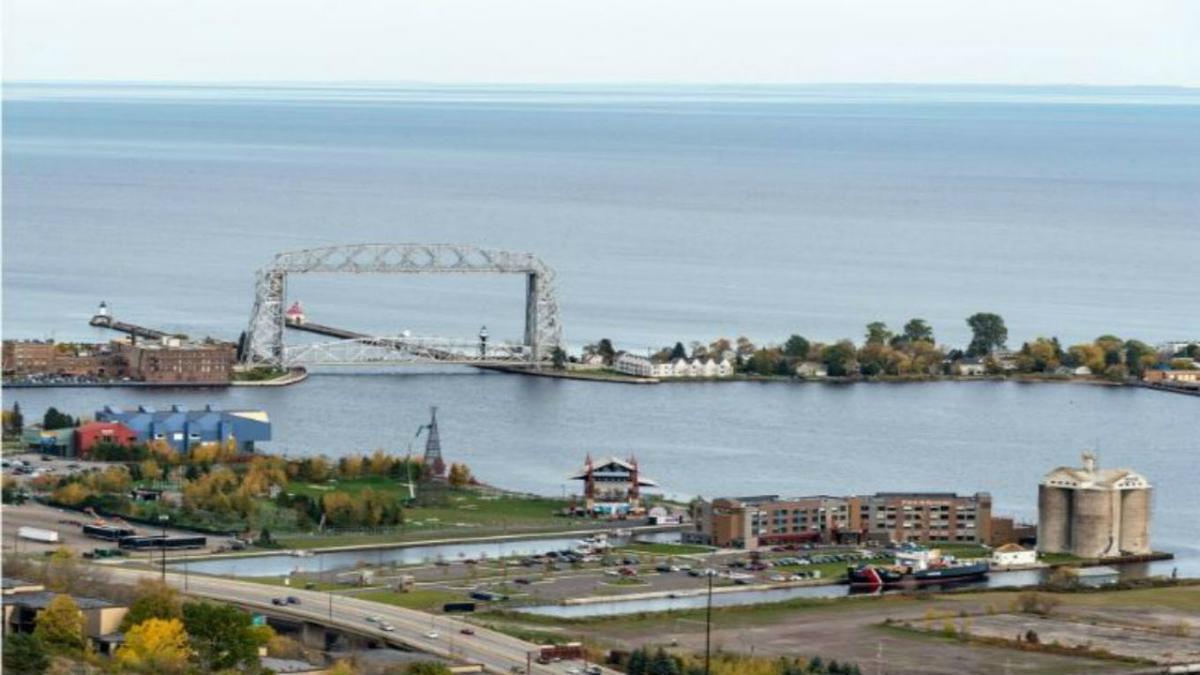 View of Duluth Aerial Bridge and Lake Superior