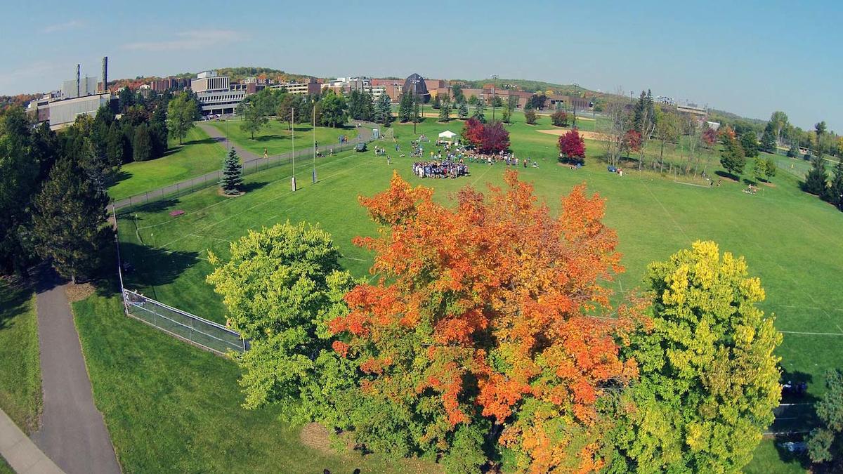 Drone shot of the activity fields at UMD.