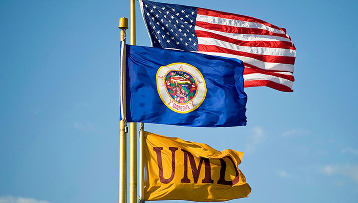 UMD, MN, and US Flags