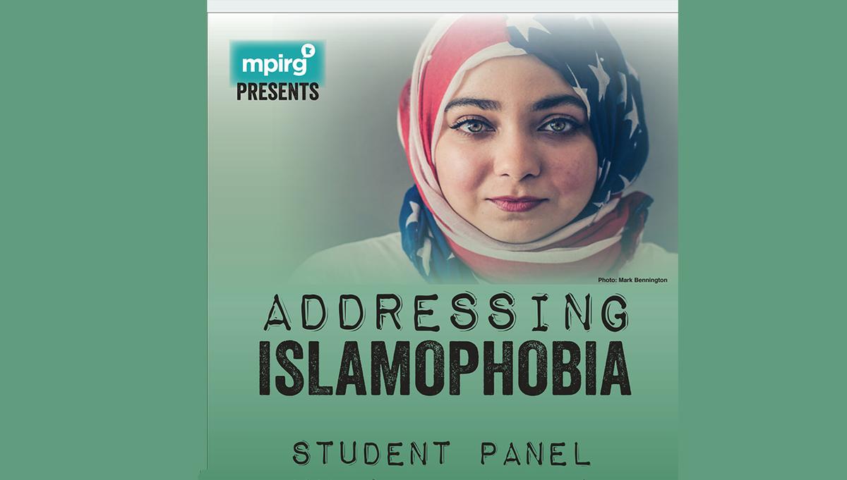 Poster for Addressing Islamophobia featuring a woman wearing a hijab