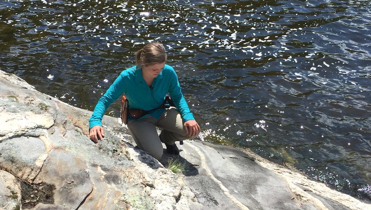 Ann Hunt studies geology in Voyageurs National Park.