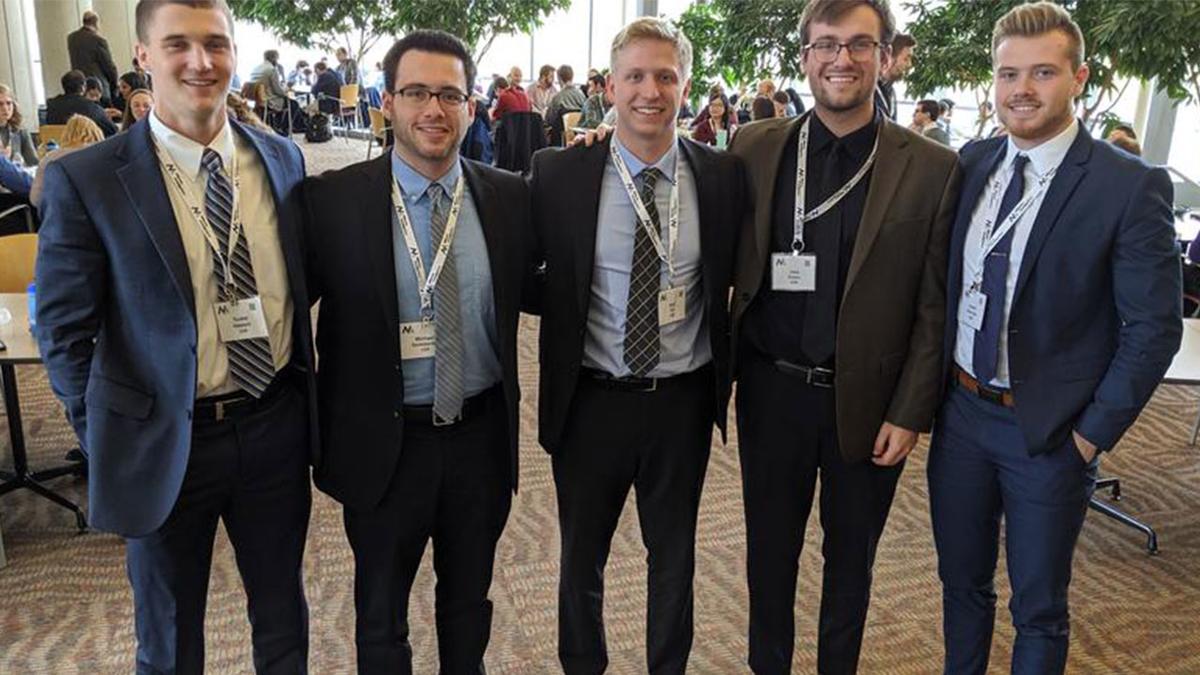 UMD LSBE Marketing Analytic students (from left): Tucker Hazzard, Michael Gorbatenko, Sam Ott, Joey Kmiec, and Austin Steinmetz