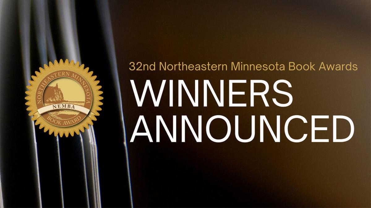 The words "32nd Northeastern Minnesota Book Awards Winners Announced" and the gold NEMBA seal