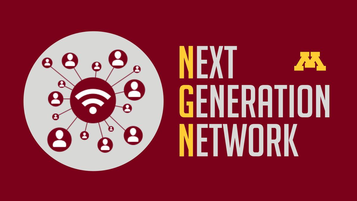 The words Next Generation Network  with gold block "M"