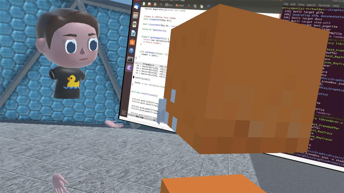 UMD Computer Science virtual classroom with animated man avatar