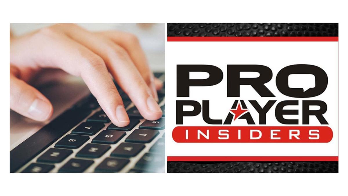 hand typing on a keyboard. Logo for proplayer.