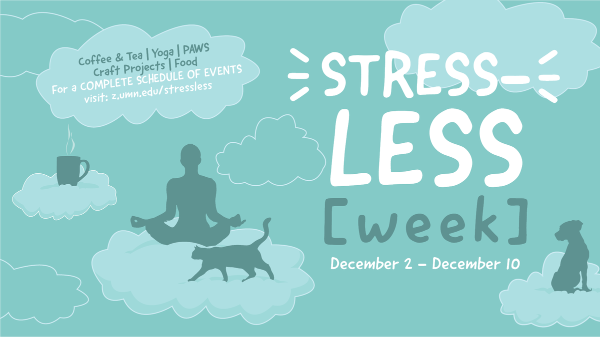 Stress less poster, person sitting on cloud in yoga position