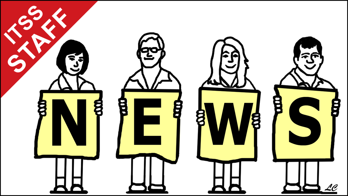 Cartoon of people standing side by side holding NEWS signs