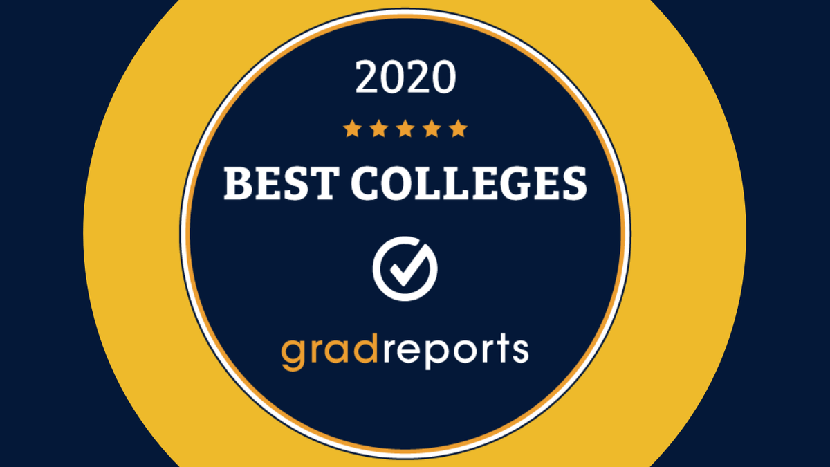 Gold circle with the words 2020 Best Colleges GradReports