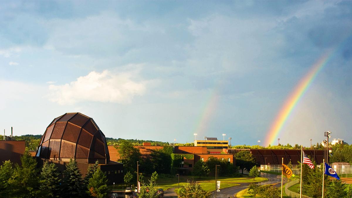 Webber Music Hall and a rainbow