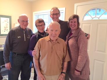 Reconnecting with Duluth Friends: (l-r) Tom Duff, Pat Merrier, Pat's husband Don, William Ellis, and Sherri Lekang.