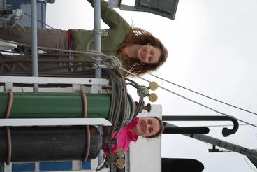 April Abbott with student researcher xx aboard the Blue Heron