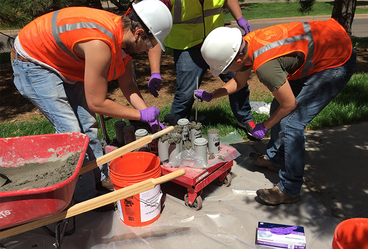 UMD Civil Engineering students are testing four new eco-friendly concrete formulas on the UMD campus.	