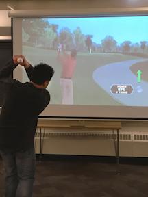 Ed Downs demonstrates a motioned-controlled golf game.