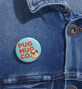 Pug Mug pin on a demin shirt