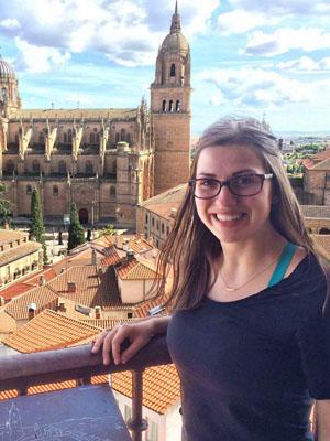 Anna at the top of the Cathedral in Salamanca's bell tower.