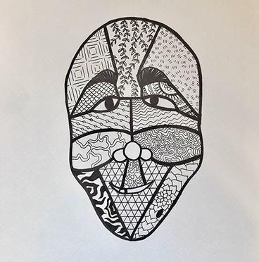 UMD student's mask drawing in black & white