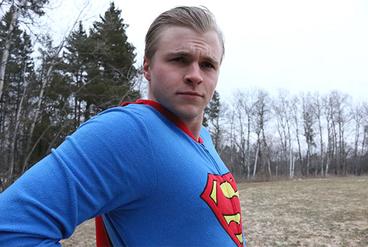 UMD student Nick Vittorio as Superman in his short stop motion film, Superman. Photo by Joellyn Rock.