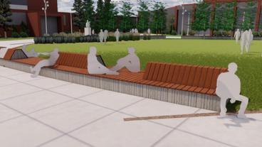 Drawing of benches in renovated Ordean Court