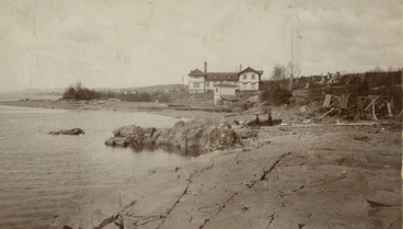 Historic image of the Fish Hatchery from the shoreline