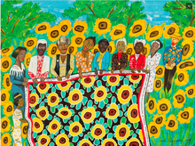 Faith Ringgold's lithograph, The Sunflower Quilting Bee at Arles, 1996