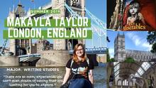 UMD student Makayla Taylor seated with London's Tower Bridge in the background.